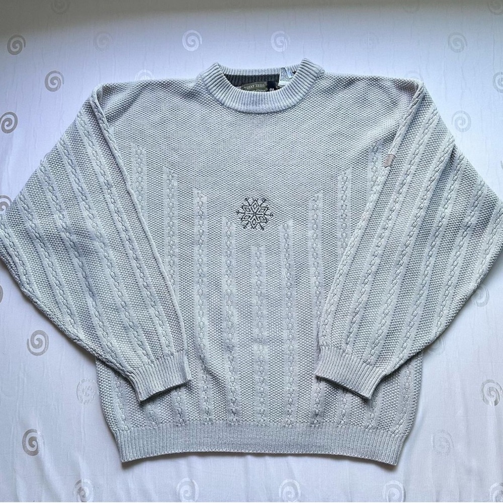 Sweater cream knit sweater with a green snowflake
